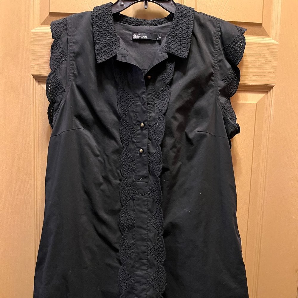 Anthropologie Dear Creatures Mini Dress Trinette Raven Eyelet Lace Poplin Size L